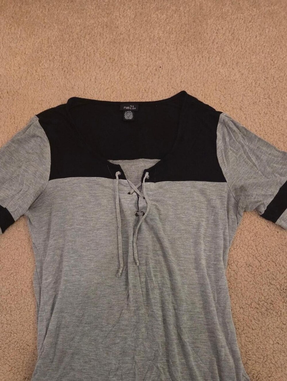 Rue21 Gray and Black Lace-Up Short Sleeve Top